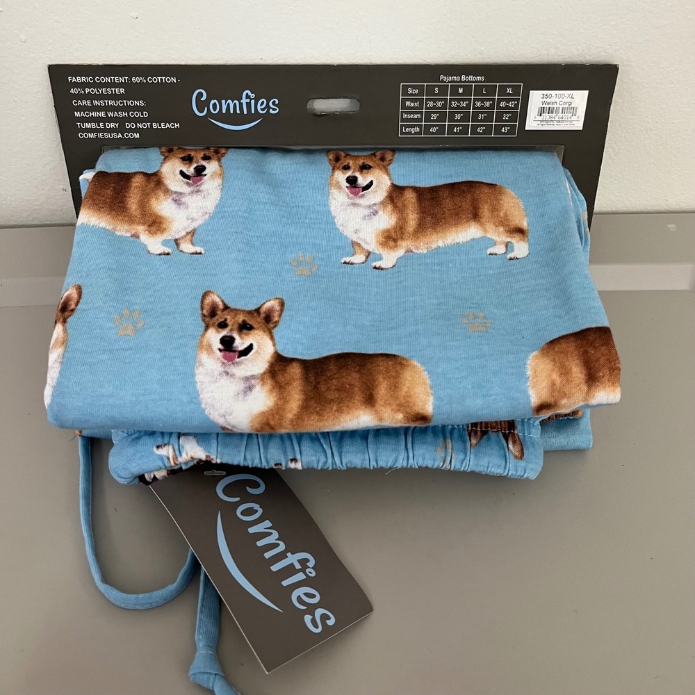 Comfies Welsh Corgi Pajama Pants XL Blue Unisex Dog‎ Print Lounge Bottoms NEW